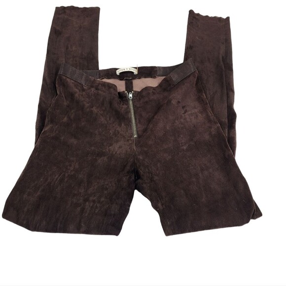 Alice + Olivia Lamb Leather Suede Leggings Pants Brown Zip front 4 - Picture 7 of 7